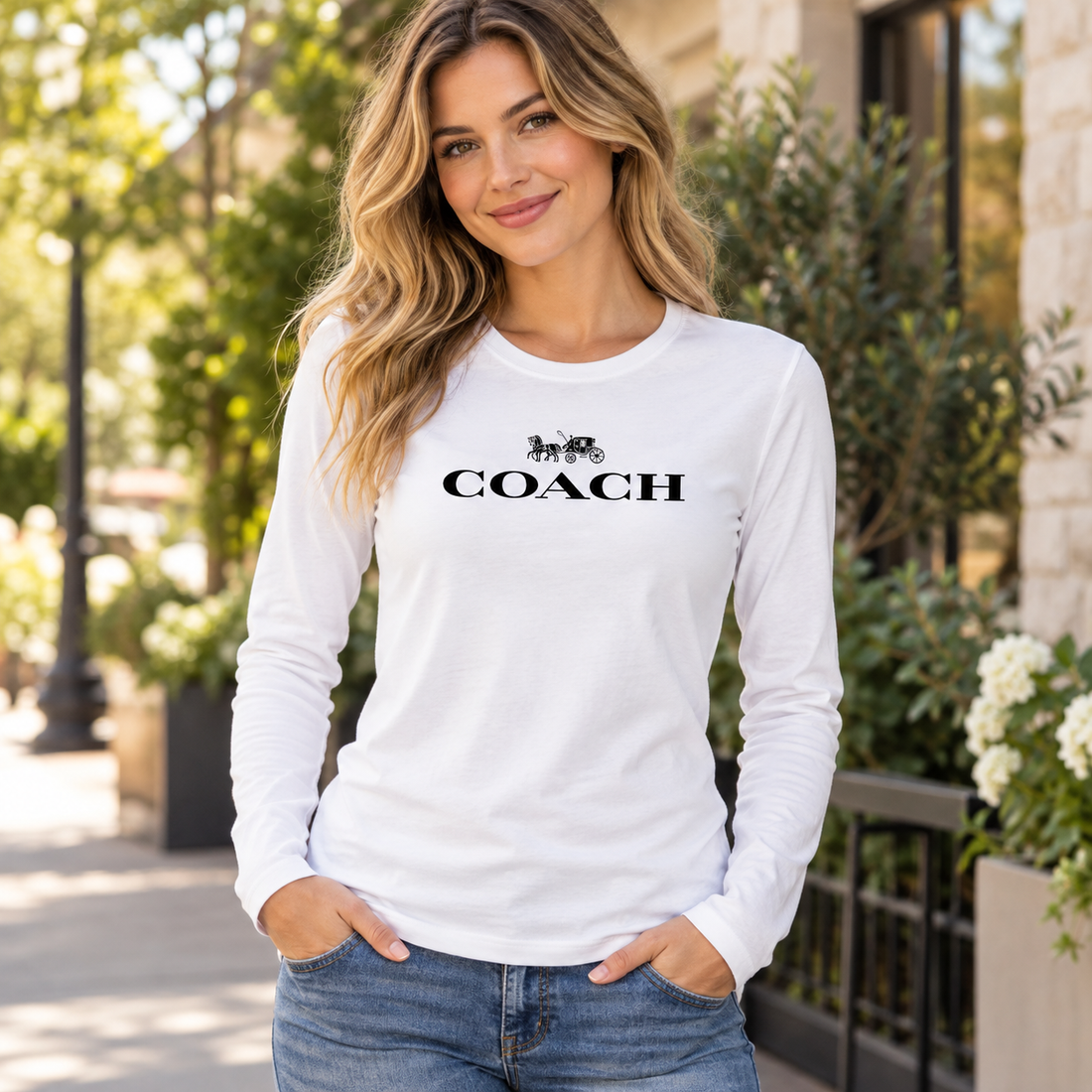 Women's Coach Long Sleeve T-Shirt | Color: White | Image 3