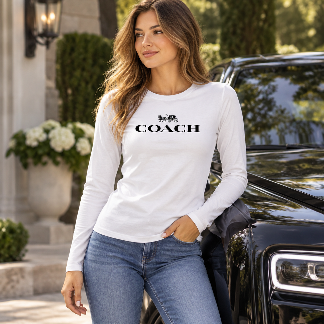 Women's Coach Long Sleeve T-Shirt | Color: White | Image 4