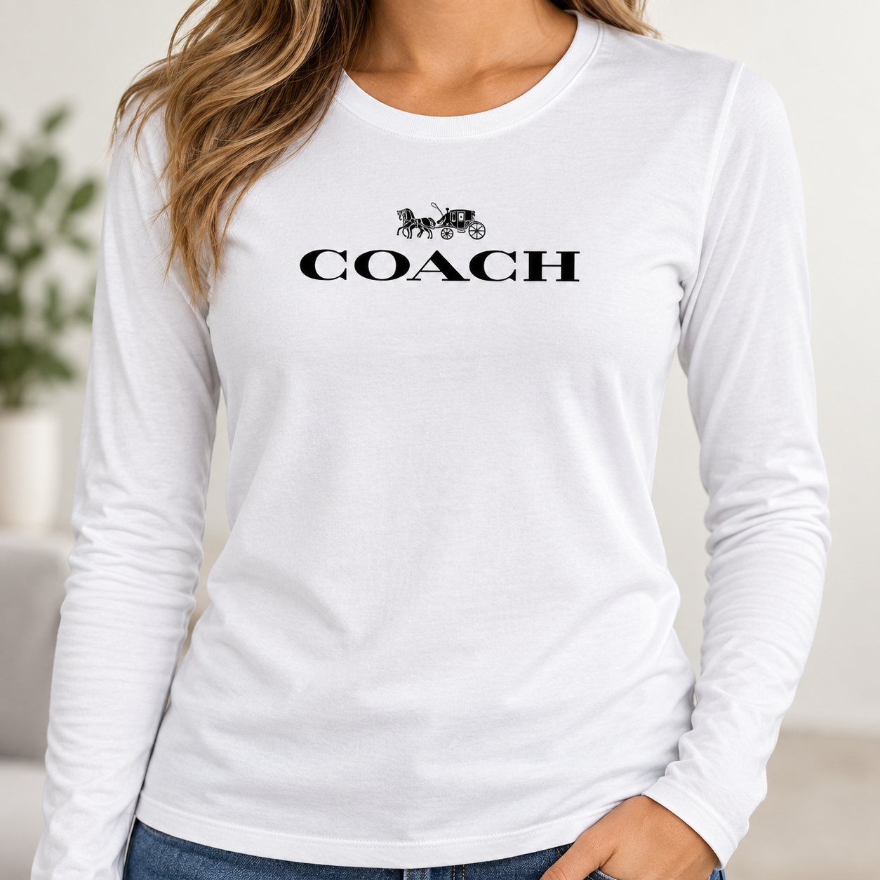 Women's Coach Long Sleeve T-Shirt | Color: White | Image 5