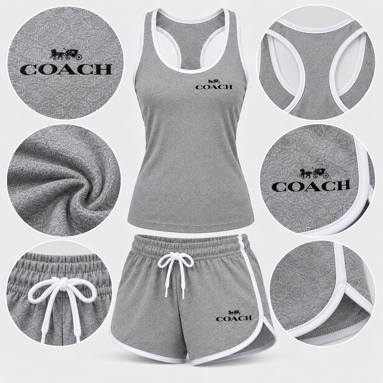 Women’s Coach Tanktop and Shorts Set - Grey - Image 3