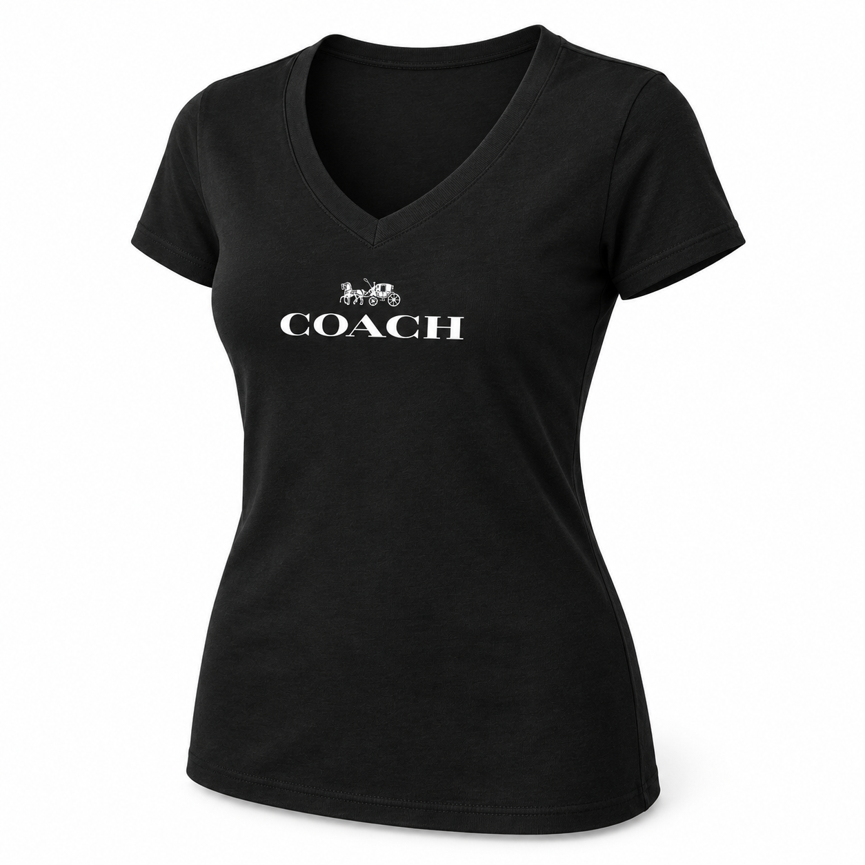Women's Coach V-Neck T-Shirt | Color: Black | Image 4