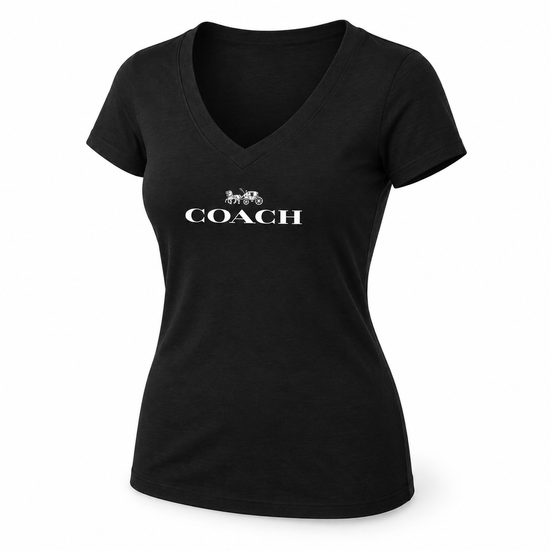 Women's Coach V-Neck T-Shirt | Color: Black | Image 5