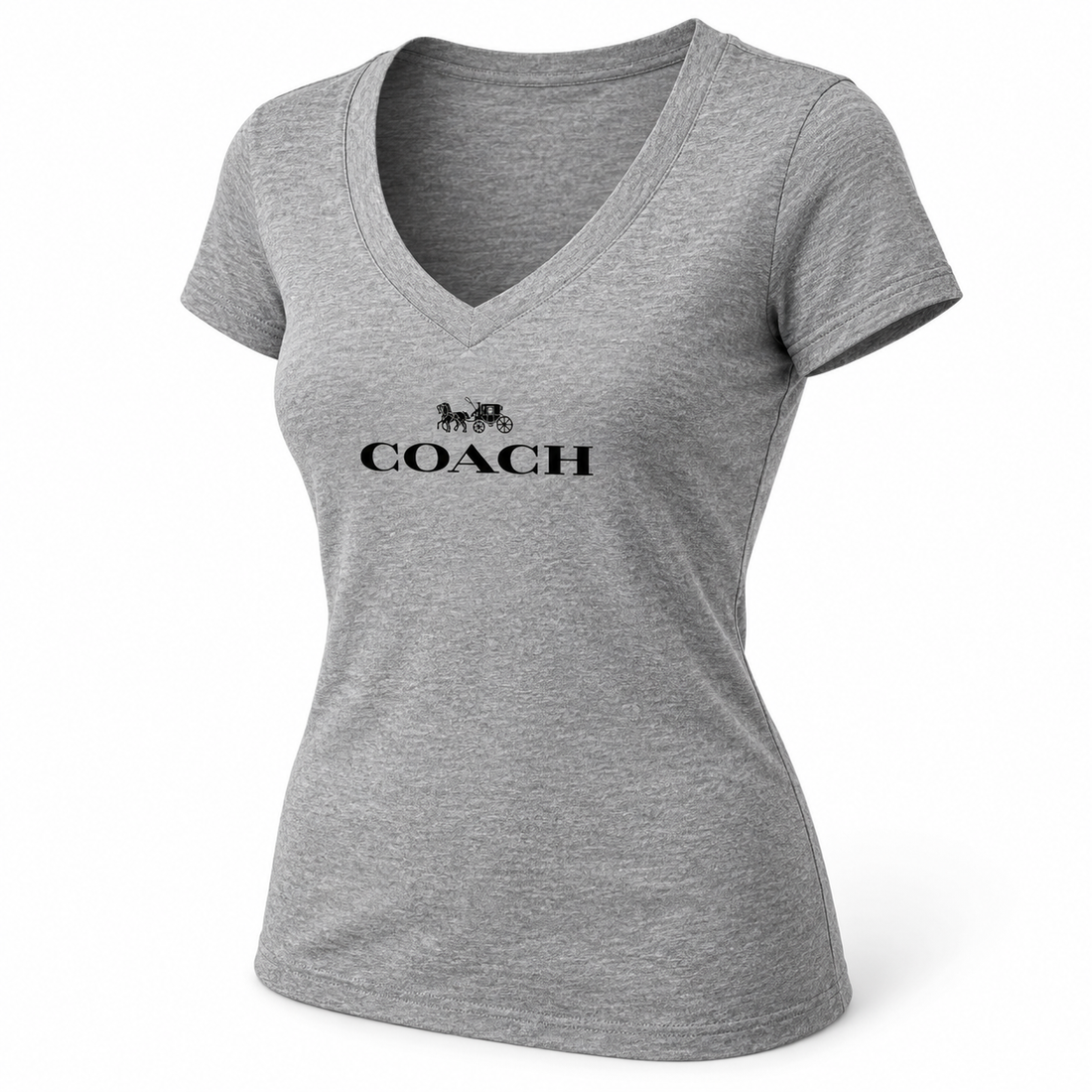 Women's Coach V-Neck T-Shirt | Color: Grey | Image 4