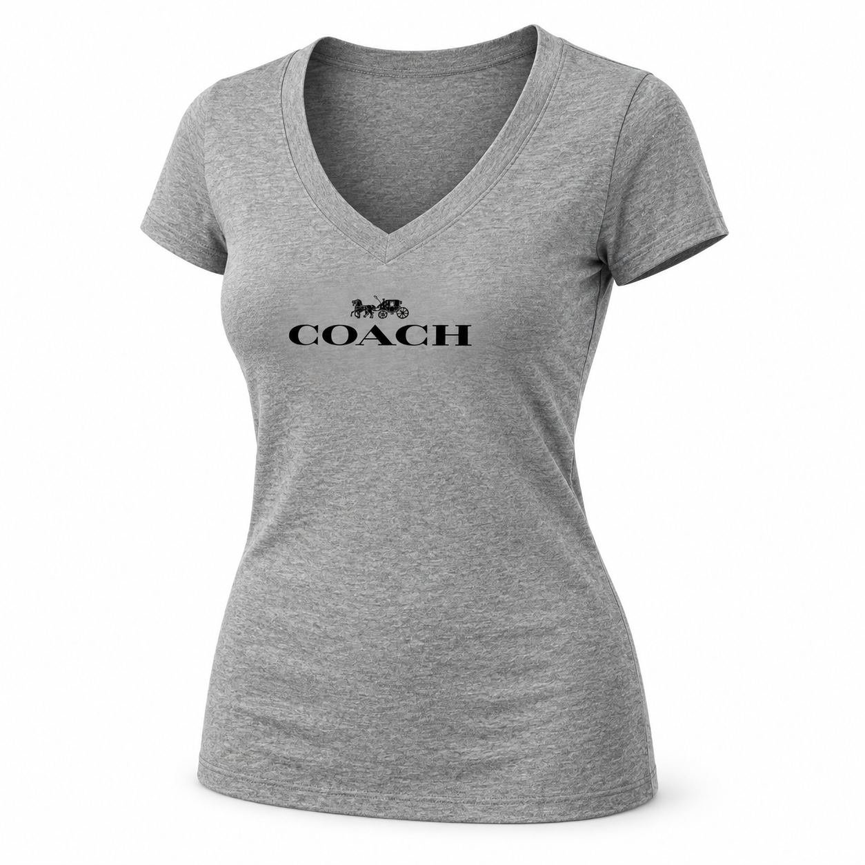 Women's Coach V-Neck T-Shirt | Color: Grey | Image 5