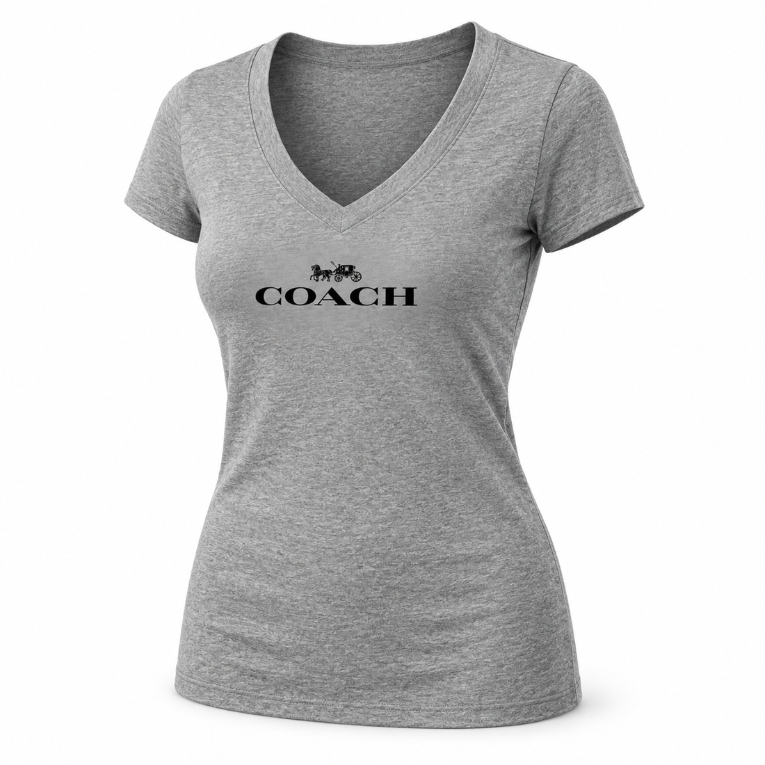 Women's Coach V-Neck T-Shirt | Color: Grey | Image 5