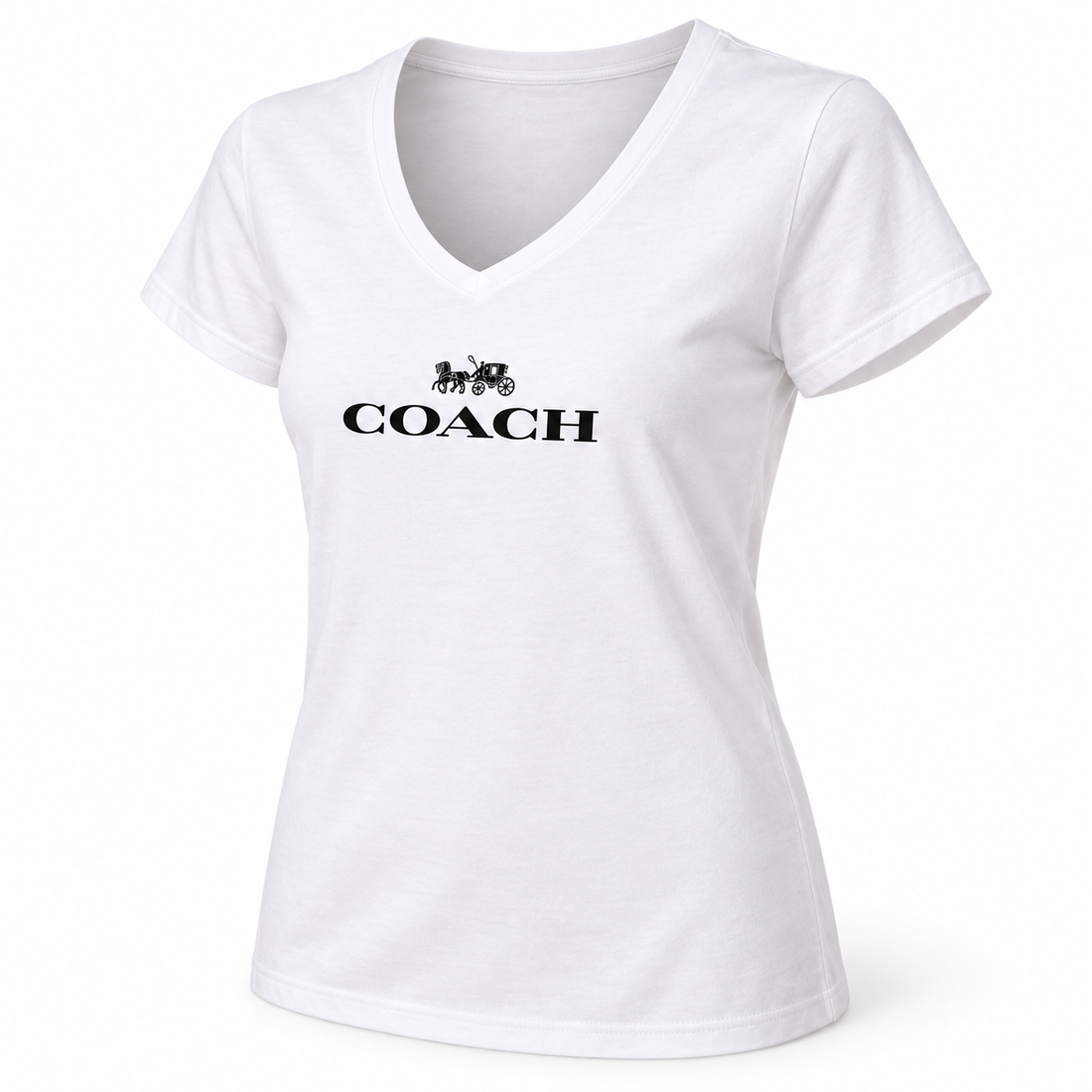 Women's Coach V-Neck T-Shirt | Color: White | Image 4