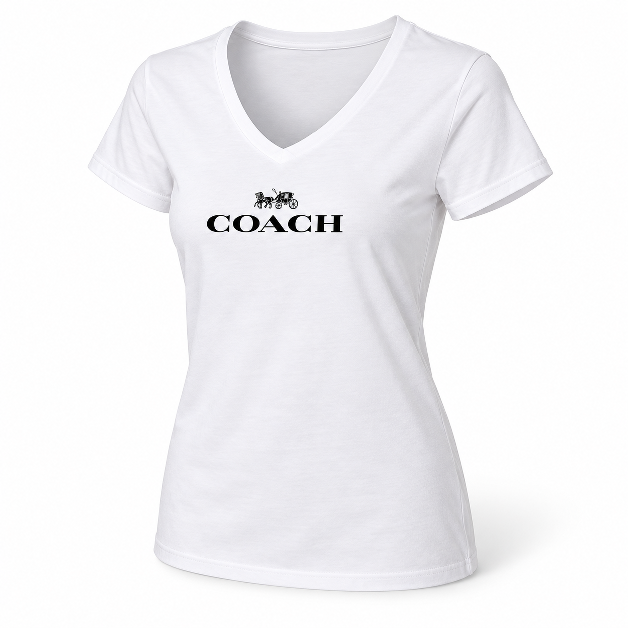 Women's Coach V-Neck T-Shirt | Color: White | Image 5