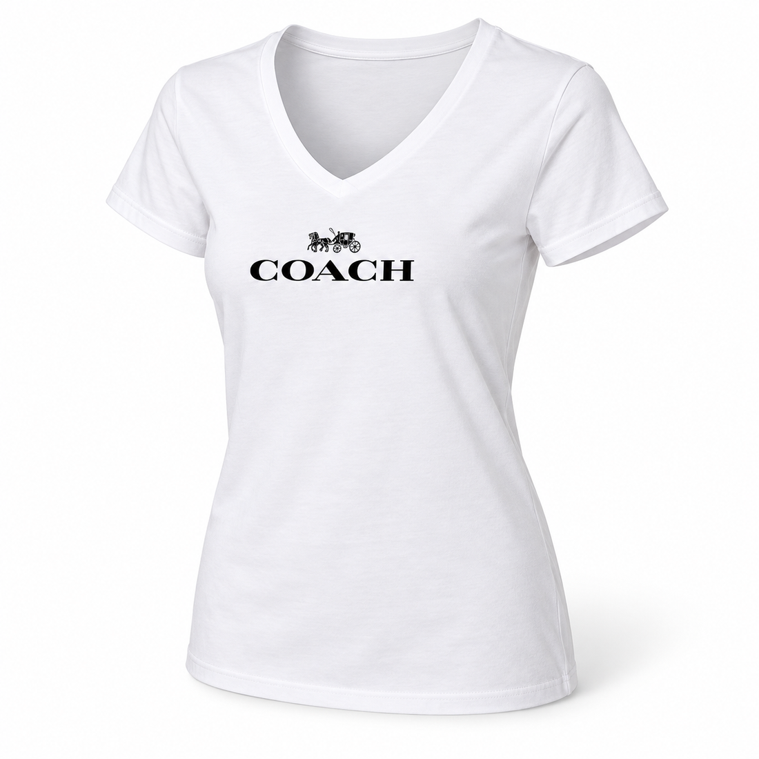 Women's Coach V-Neck T-Shirt | Color: White | Image 5