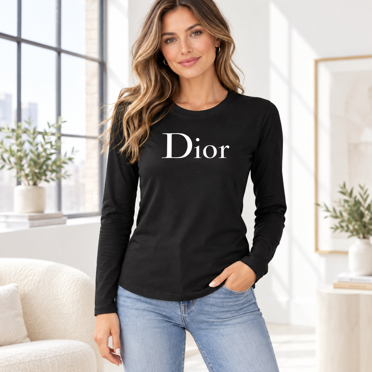 Women's Dior Long Sleeve T-Shirt | Color: Black | Image 2
