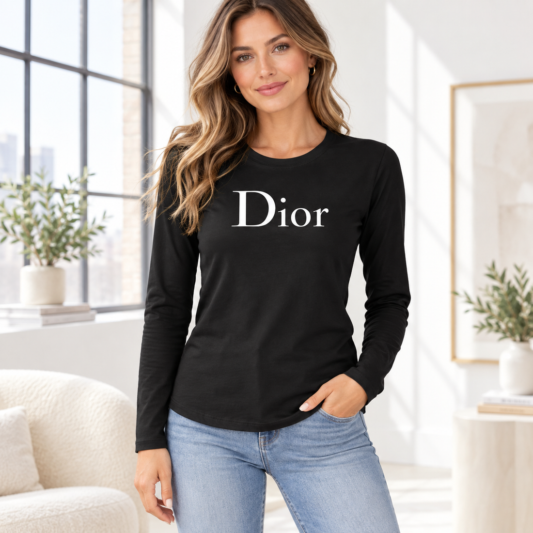 Women's Dior Long Sleeve T-Shirt | Color: Black | Image 2