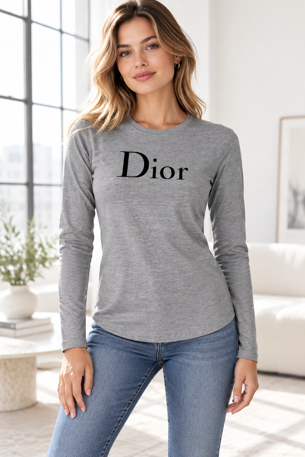 Women's Dior Long Sleeve T-Shirt | Color: Grey | Image 2