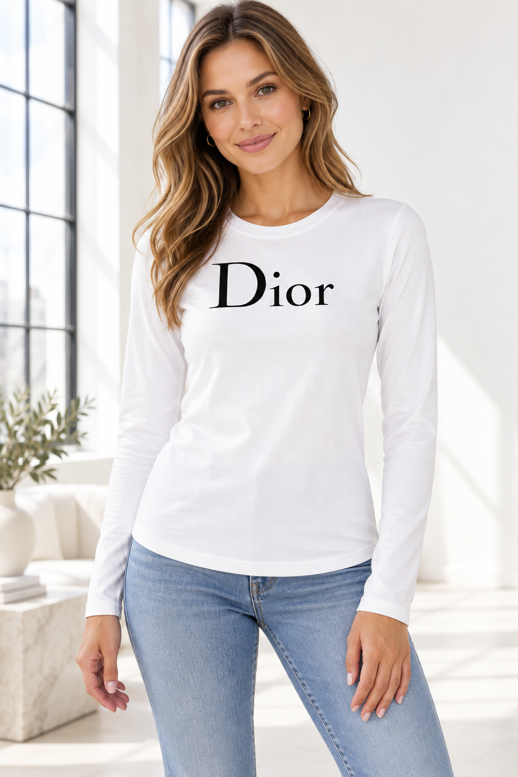 Women's Dior Long Sleeve T-Shirt | Color: White | Image 2