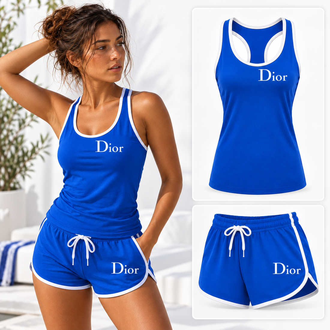Women’s Dior Tanktop and Shorts Set | Color: Blue | Image 1