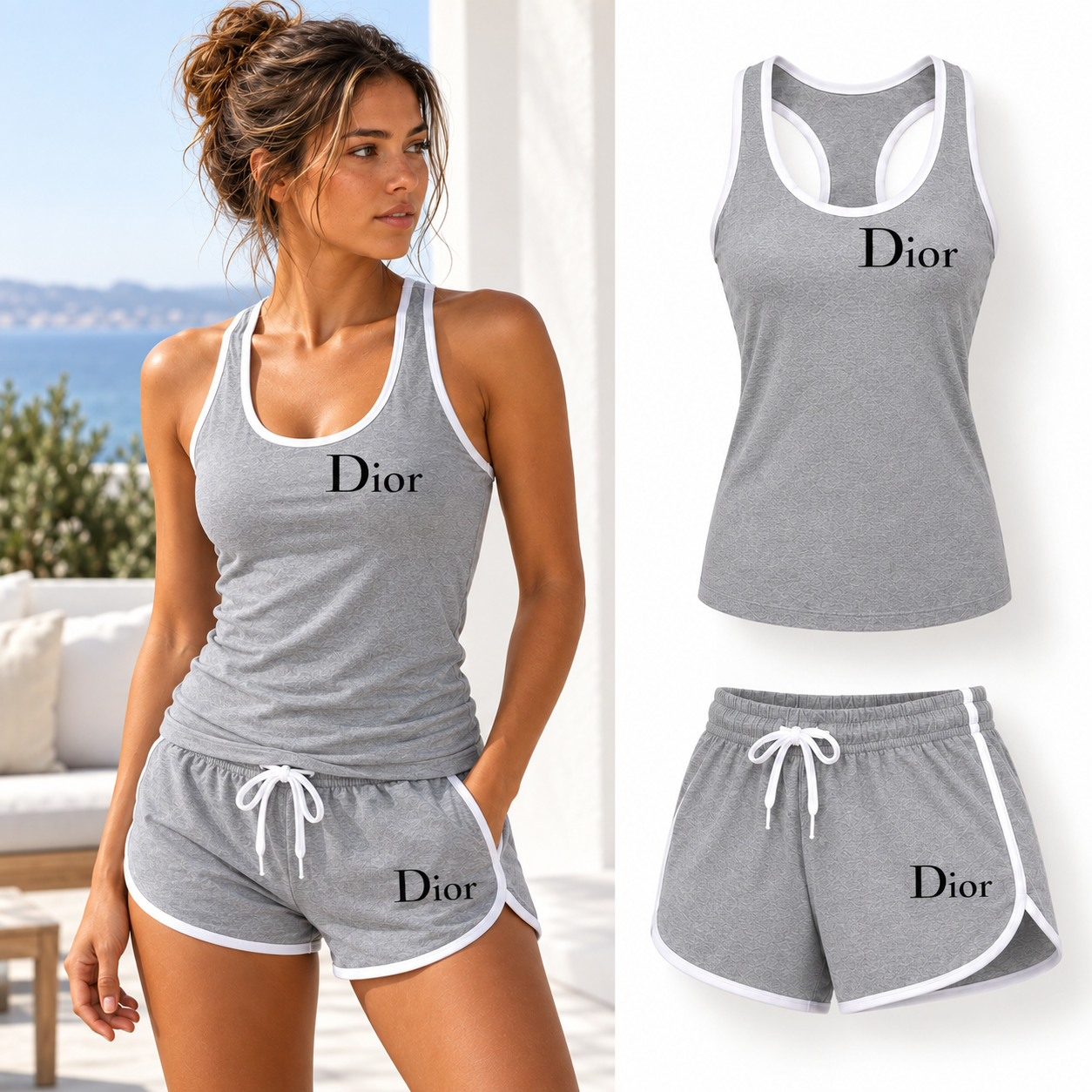 Women’s Dior Tanktop and Shorts Set | Color: Grey | Image 1