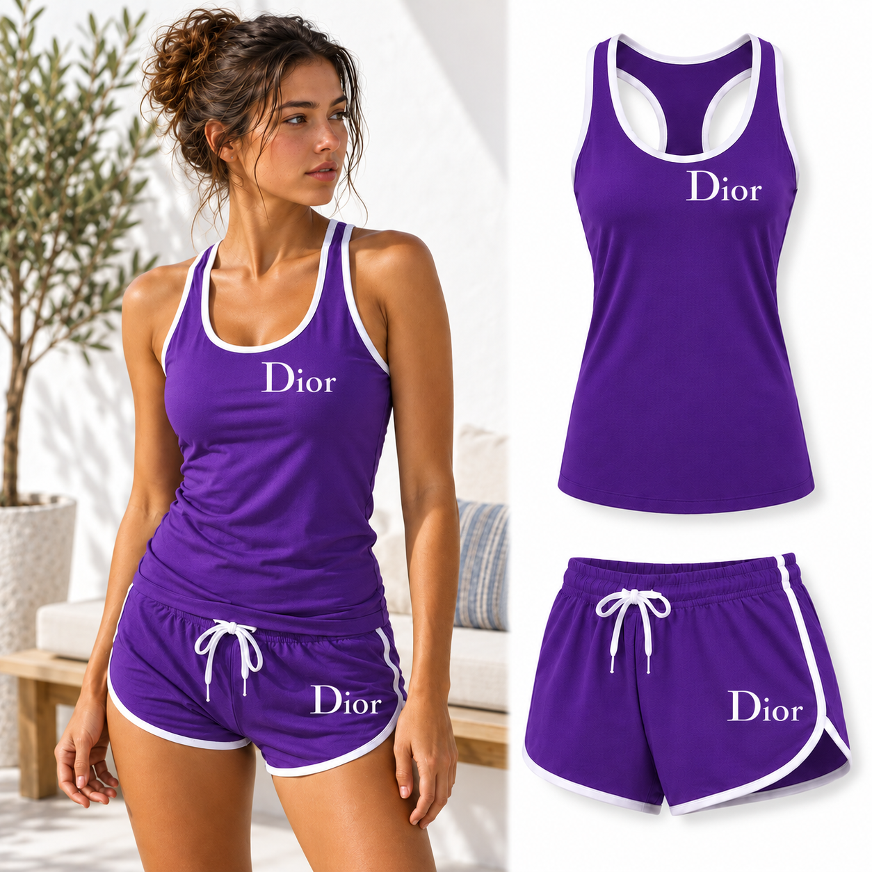 Women’s Dior Tanktop and Shorts Set | Color: Purple | Image 1