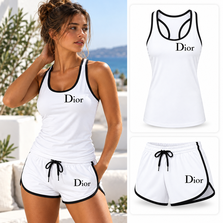 Women’s Dior Tanktop and Shorts Set | Color: White | Image 1