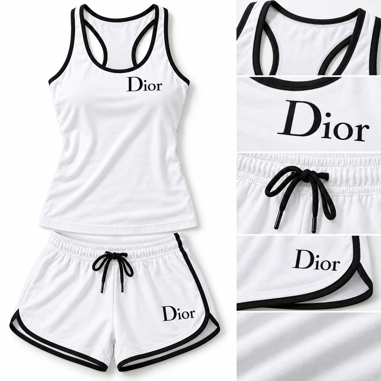 Women’s Dior Tanktop and Shorts Set | Color: White | Image 4