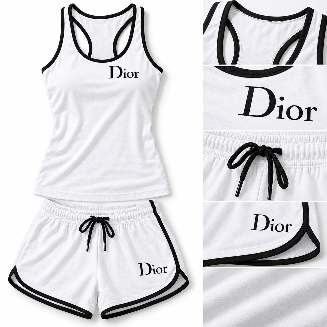 Women’s Dior Tanktop and Shorts Set | Color: White | Image 4