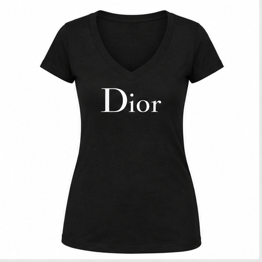 Women's Dior V-Neck T-Shirt | Color: Black | Image 1
