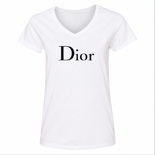 Women's Dior V-Neck T-Shirt | Color: White | Image 1