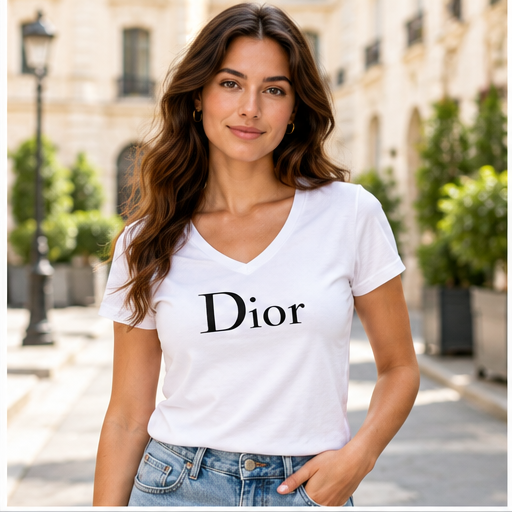 Women's Dior V-Neck T-Shirt | Color: White | Image 2