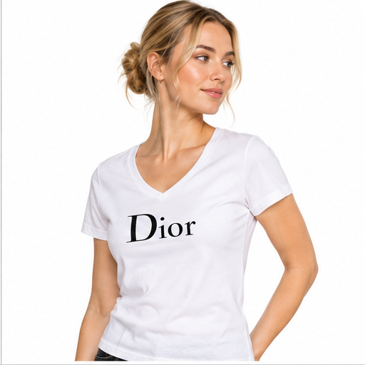 Women's Dior V-Neck T-Shirt | Color: White | Image 3