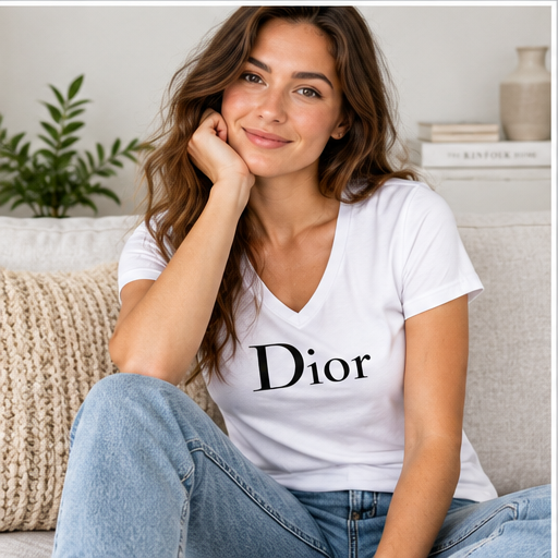 Women's Dior V-Neck T-Shirt | Color: White | Image 4