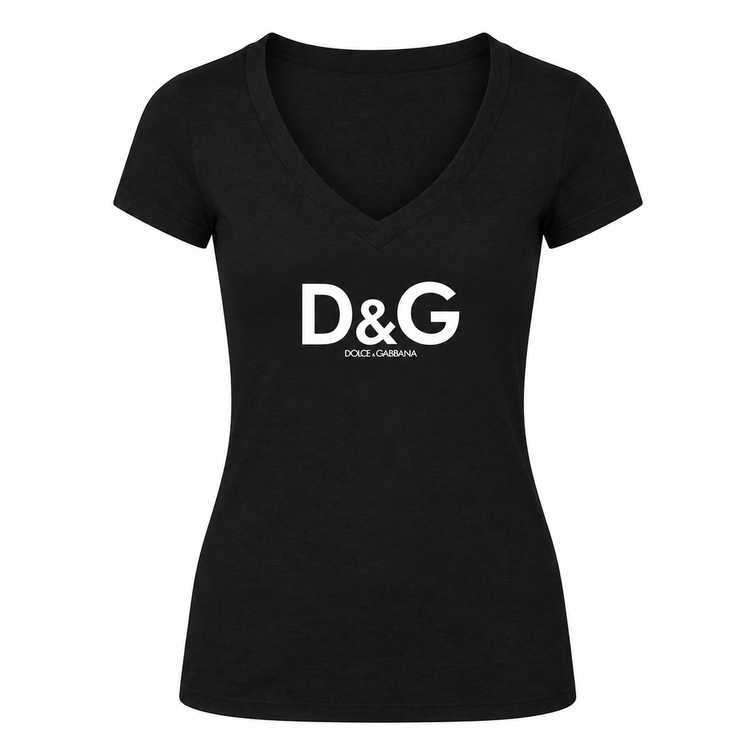 Women's Dolce and Gabbana V-Neck T-Shirt | Color: Black | Image 1