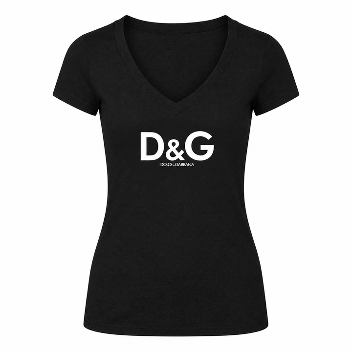Women's Dolce and Gabbana V-Neck T-Shirt | Color: Black | Image 1