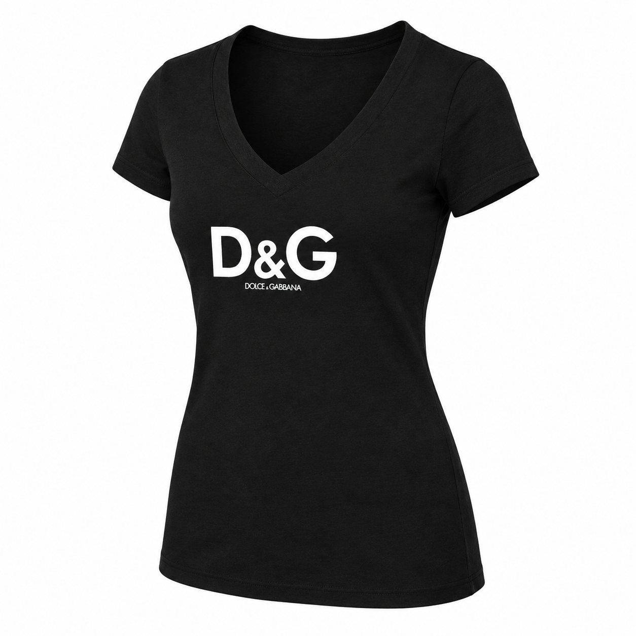 Women's Dolce and Gabbana V-Neck T-Shirt | Color: Black | Image 3