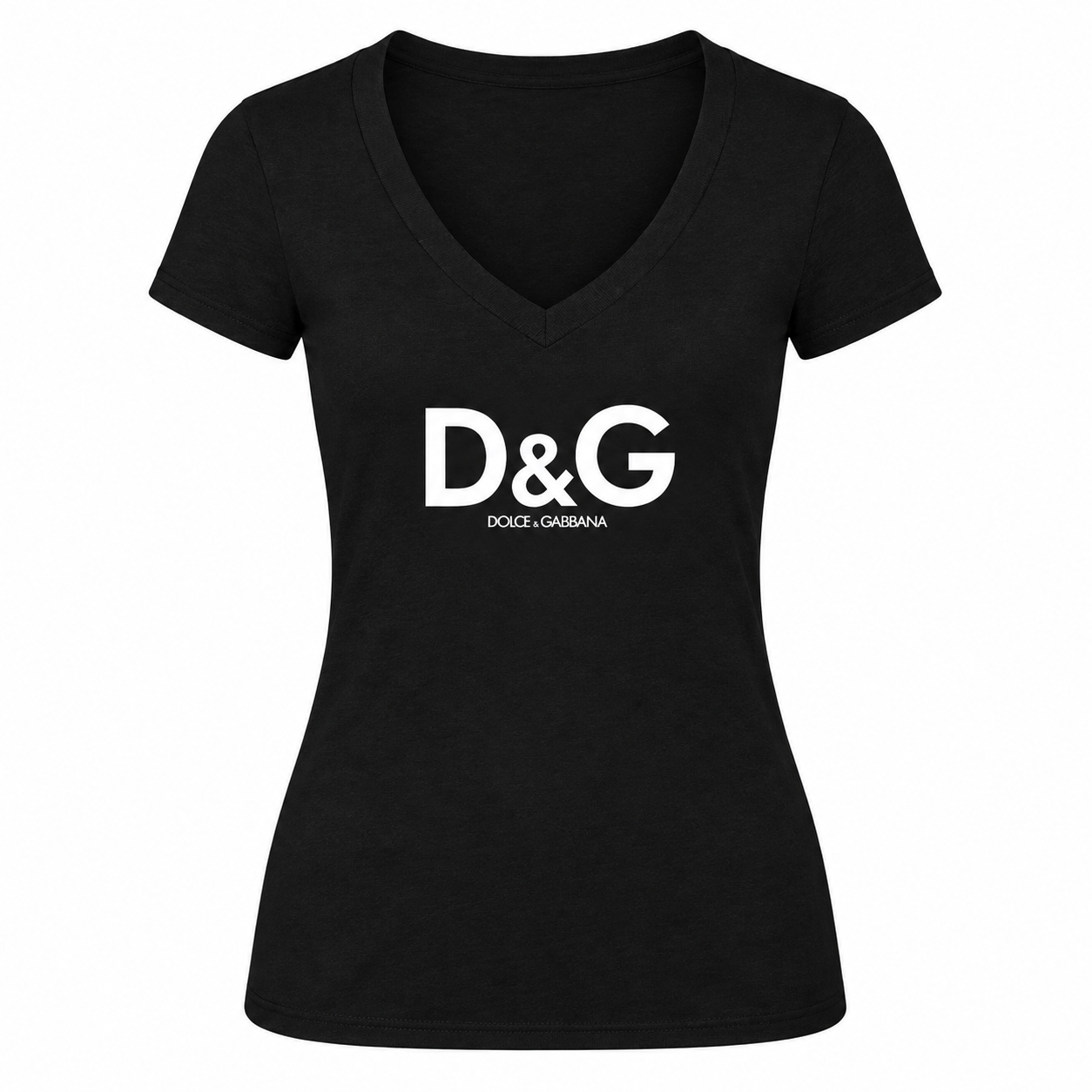Women's Dolce and Gabbana V-Neck T-Shirt | Color: Black | Image 4