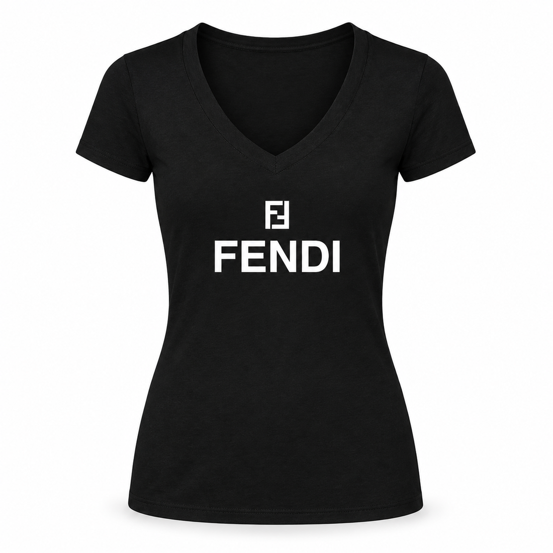Women's Fendi V-Neck T-Shirt | Color: Black | Image 1
