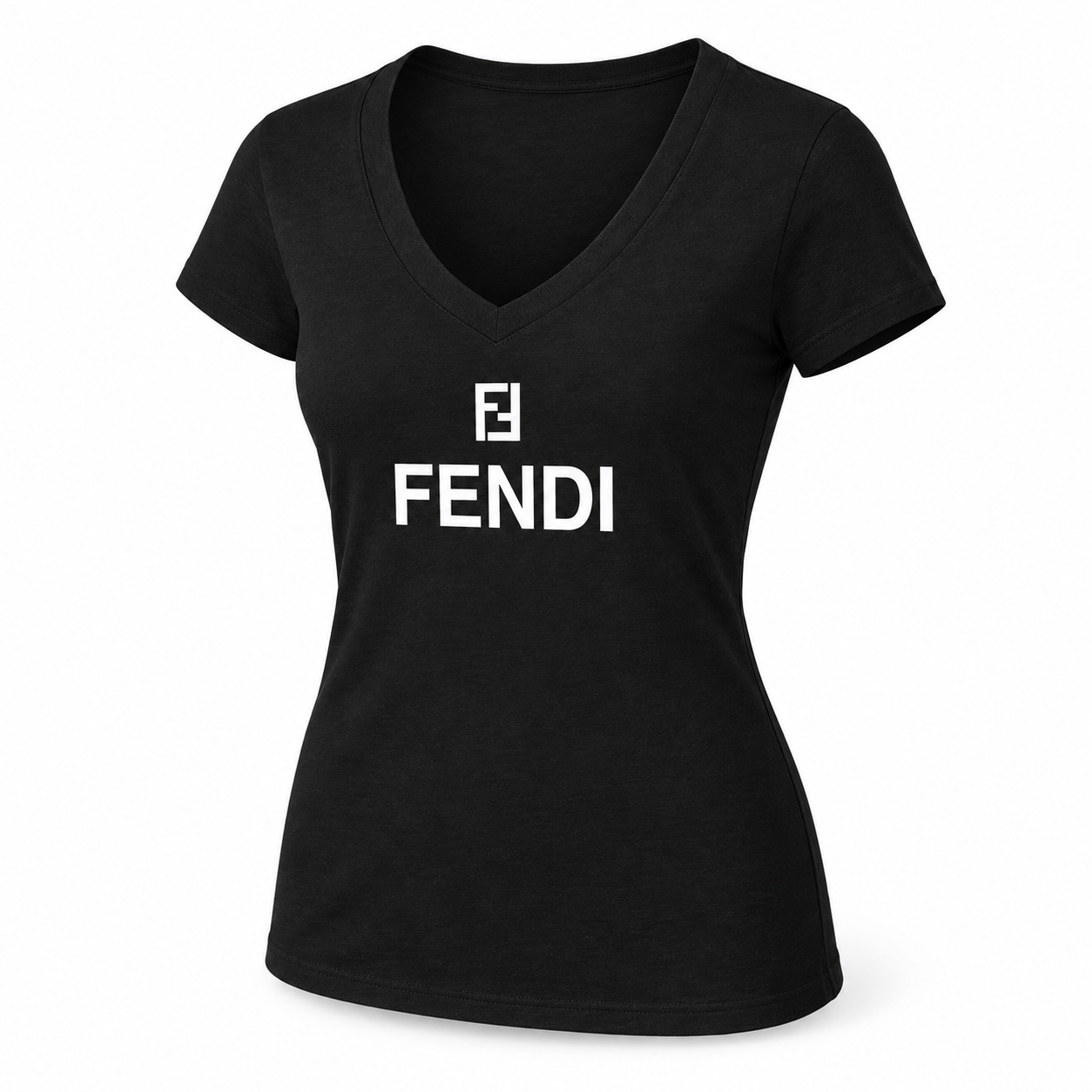 Women's Fendi V-Neck T-Shirt | Color: Black | Image 3