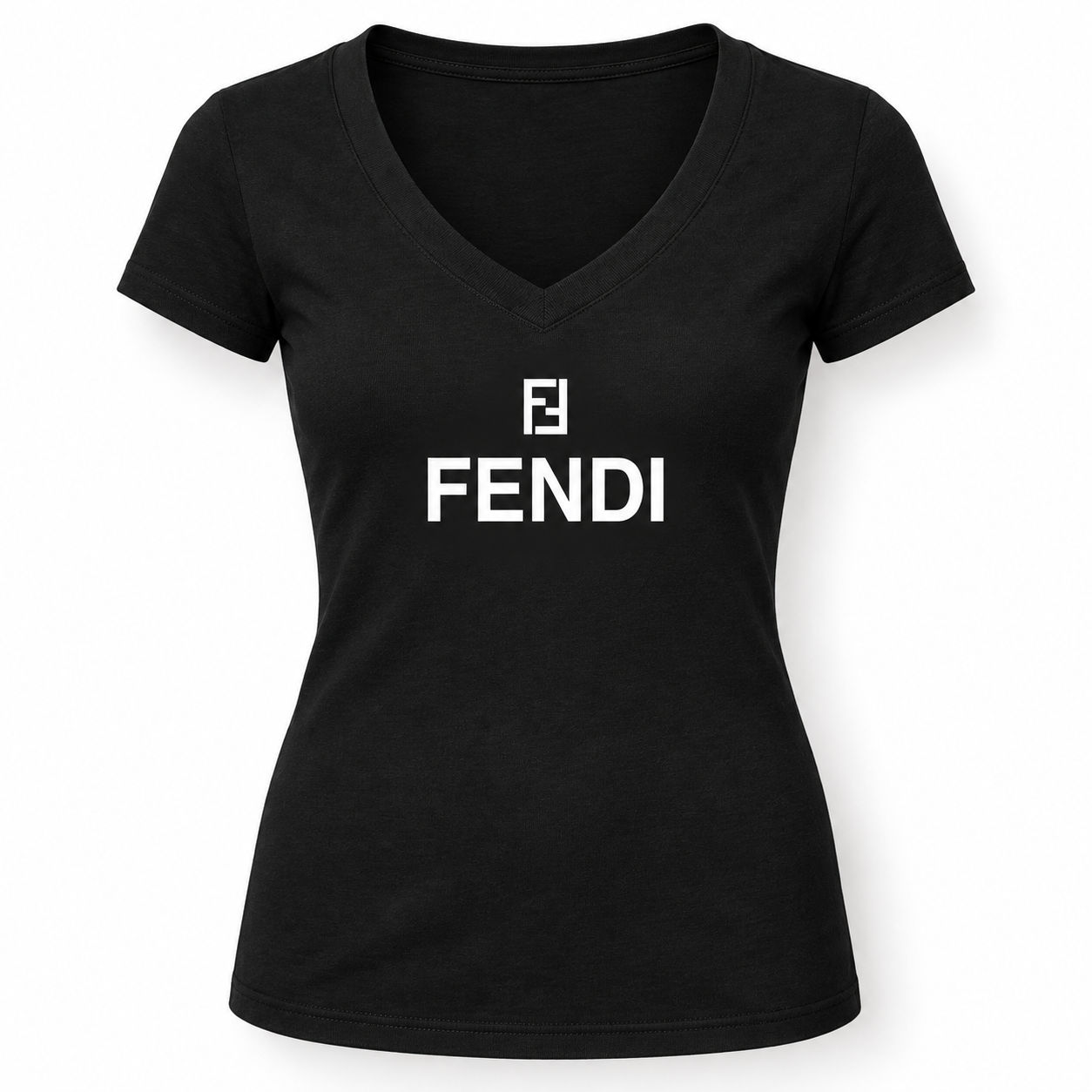 Women's Fendi V-Neck T-Shirt | Color: Black | Image 4