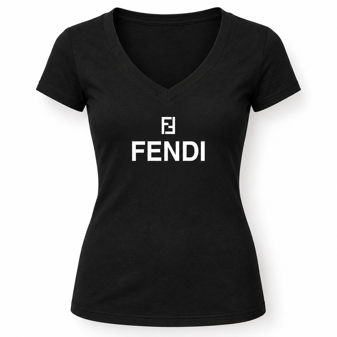Women's Fendi V-Neck T-Shirt | Color: Black | Image 4