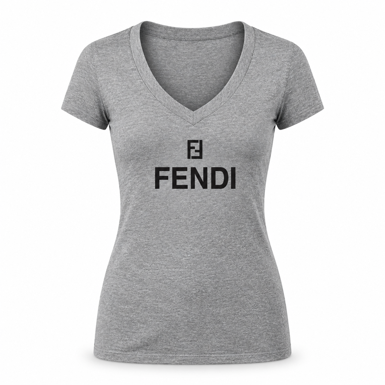 Women's Fendi V-Neck T-Shirt | Color: Grey | Image 1