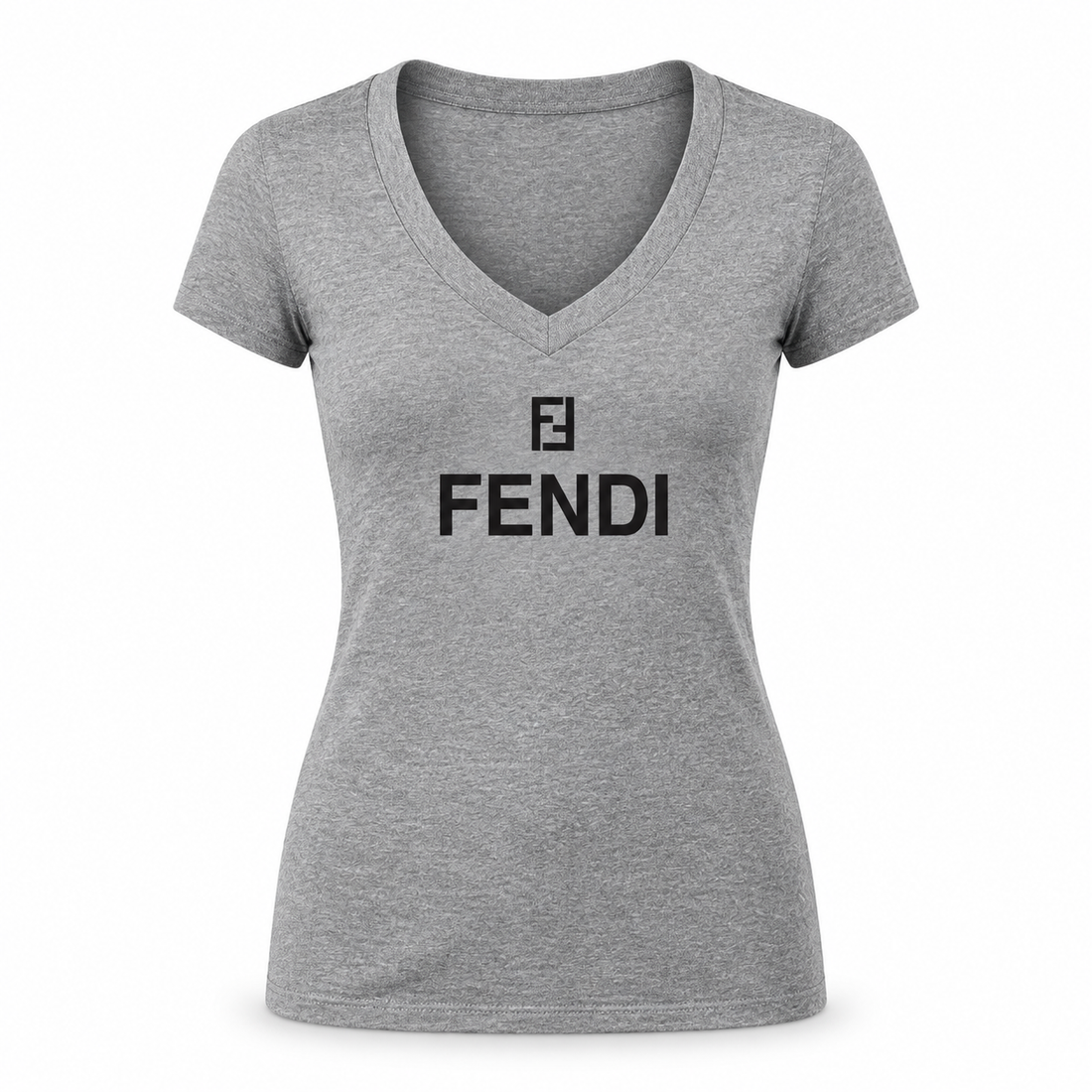 Women's Fendi V-Neck T-Shirt | Color: Grey | Image 1