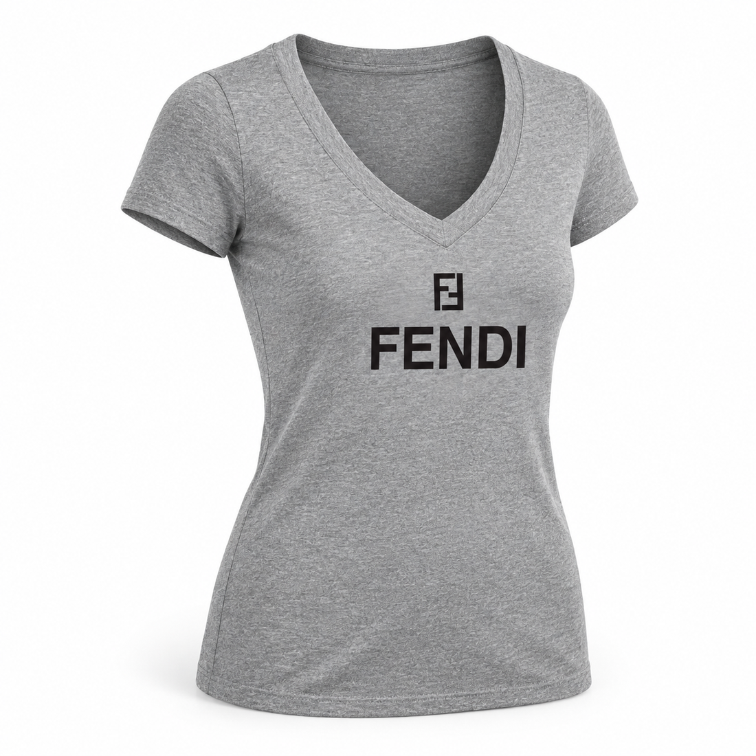 Women's Fendi V-Neck T-Shirt | Color: Grey | Image 3