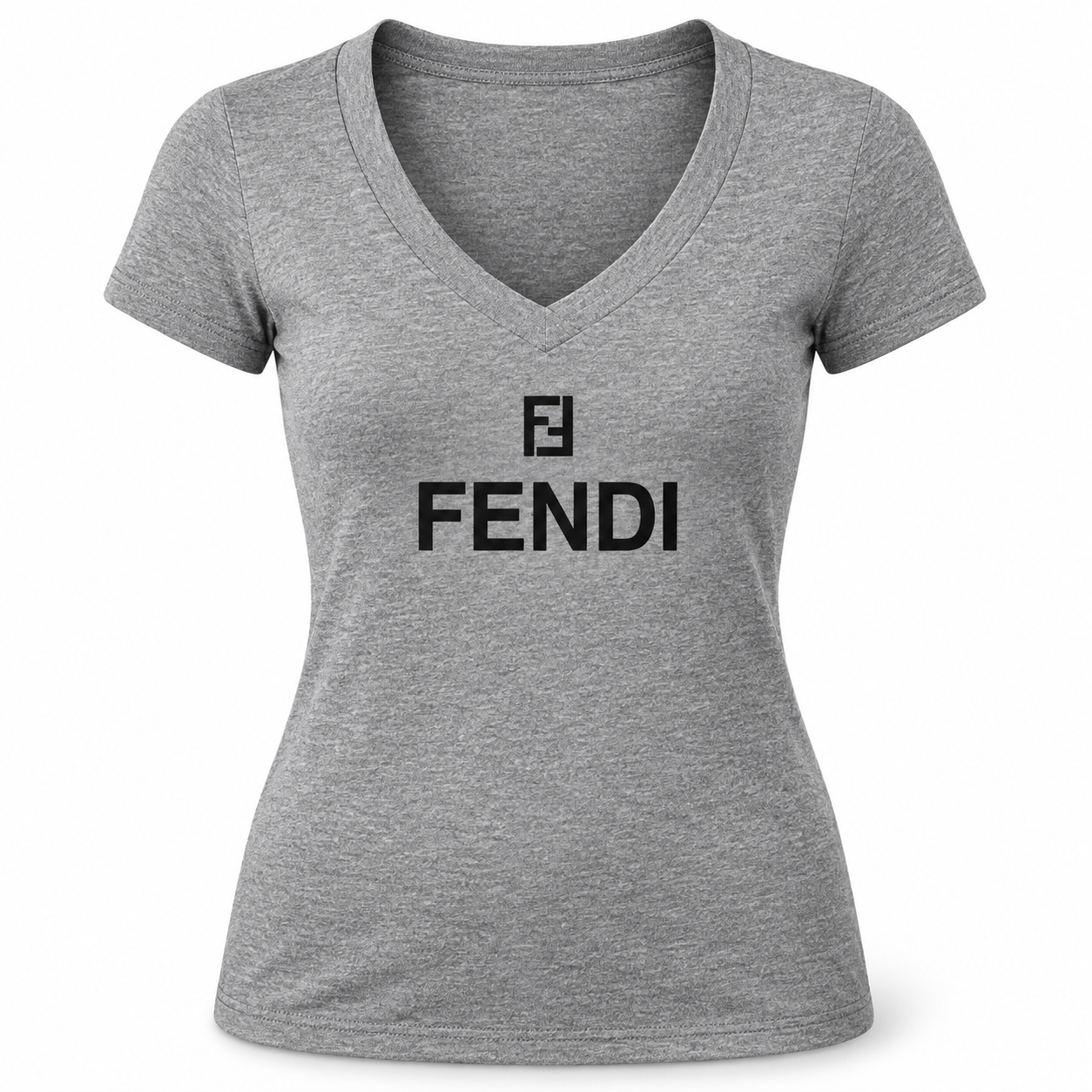 Women's Fendi V-Neck T-Shirt | Color: Grey | Image 4
