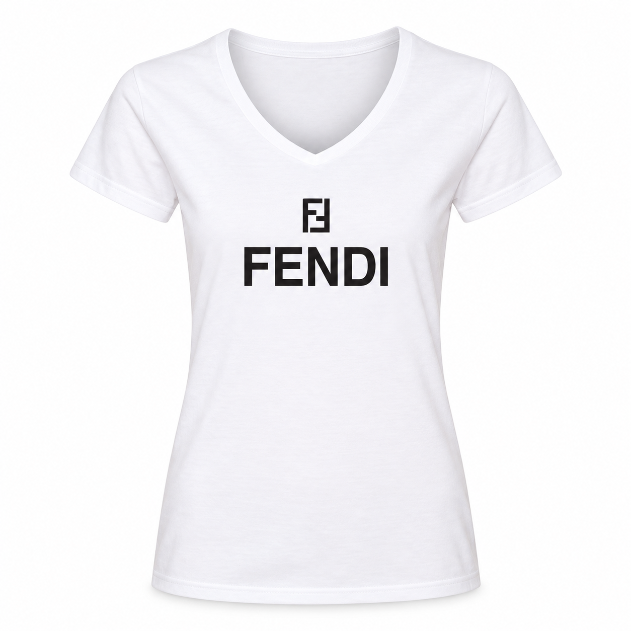Women's Fendi V-Neck T-Shirt | Color: White | Image 1