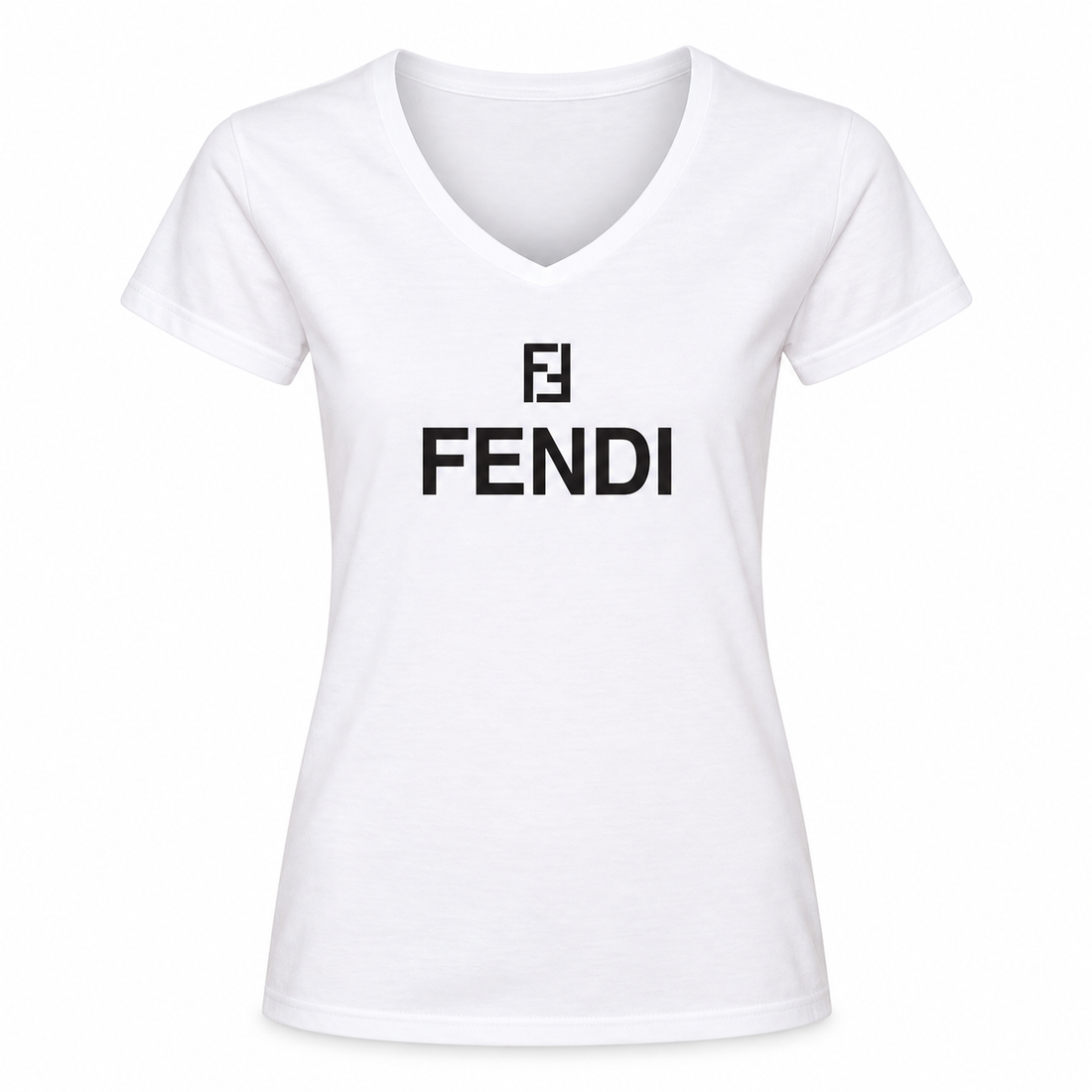 Women's Fendi V-Neck T-Shirt | Color: White | Image 1