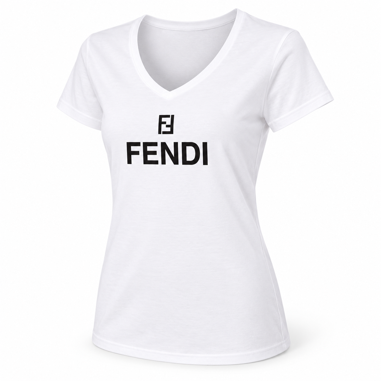 Women's Fendi V-Neck T-Shirt | Color: White | Image 3