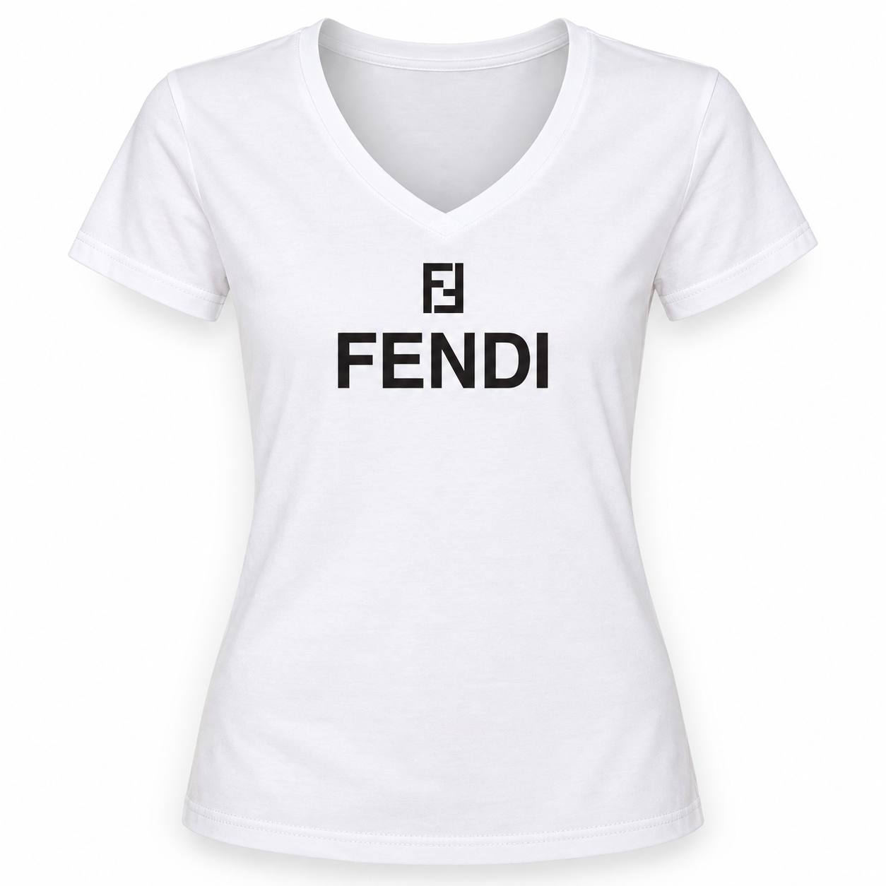 Women's Fendi V-Neck T-Shirt | Color: White | Image 4