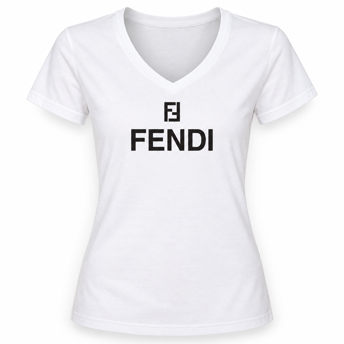 Women's Fendi V-Neck T-Shirt | Color: White | Image 4