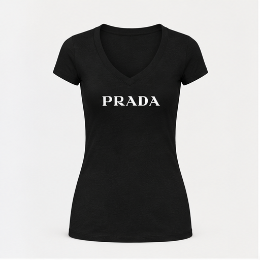 Women's Prada V-Neck T-Shirt | Color: Black | Image 1