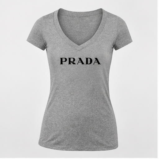 Women's Prada V-Neck T-Shirt | Color: Grey | Image 1