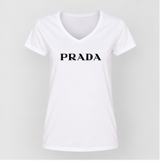 Women's Prada V-Neck T-Shirt | Color: White | Image 1
