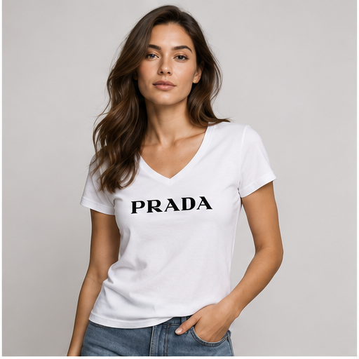 Women's Prada V-Neck T-Shirt | Color: White | Image 2