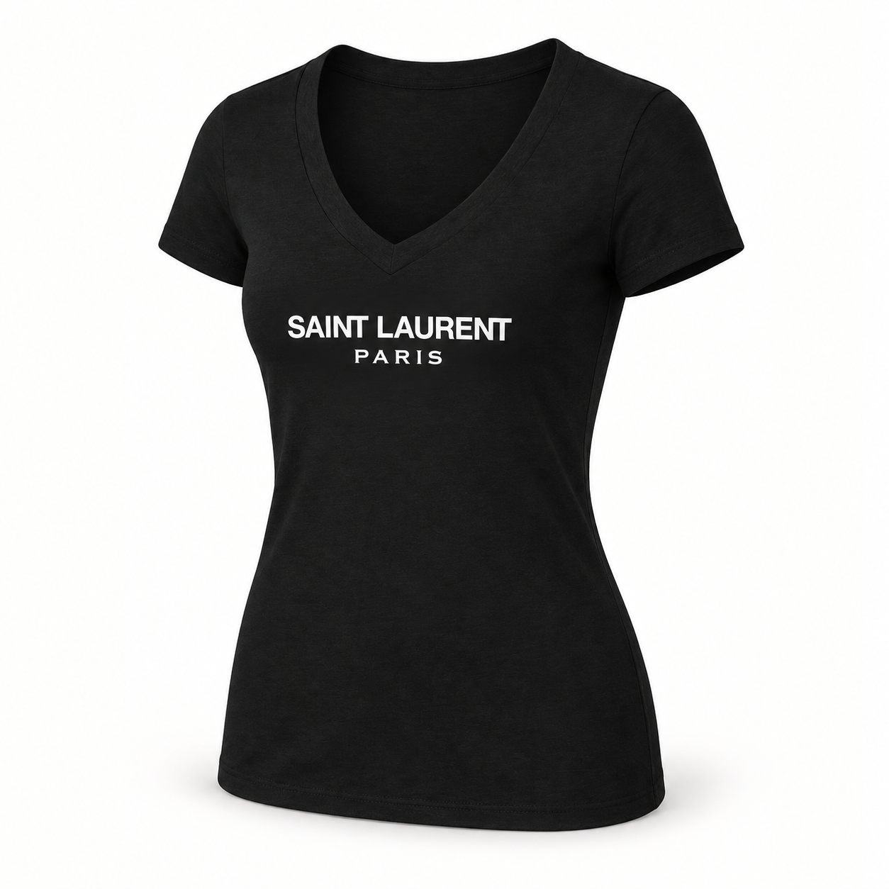 Women's Saint Laurent V-neck T-shirt black angle