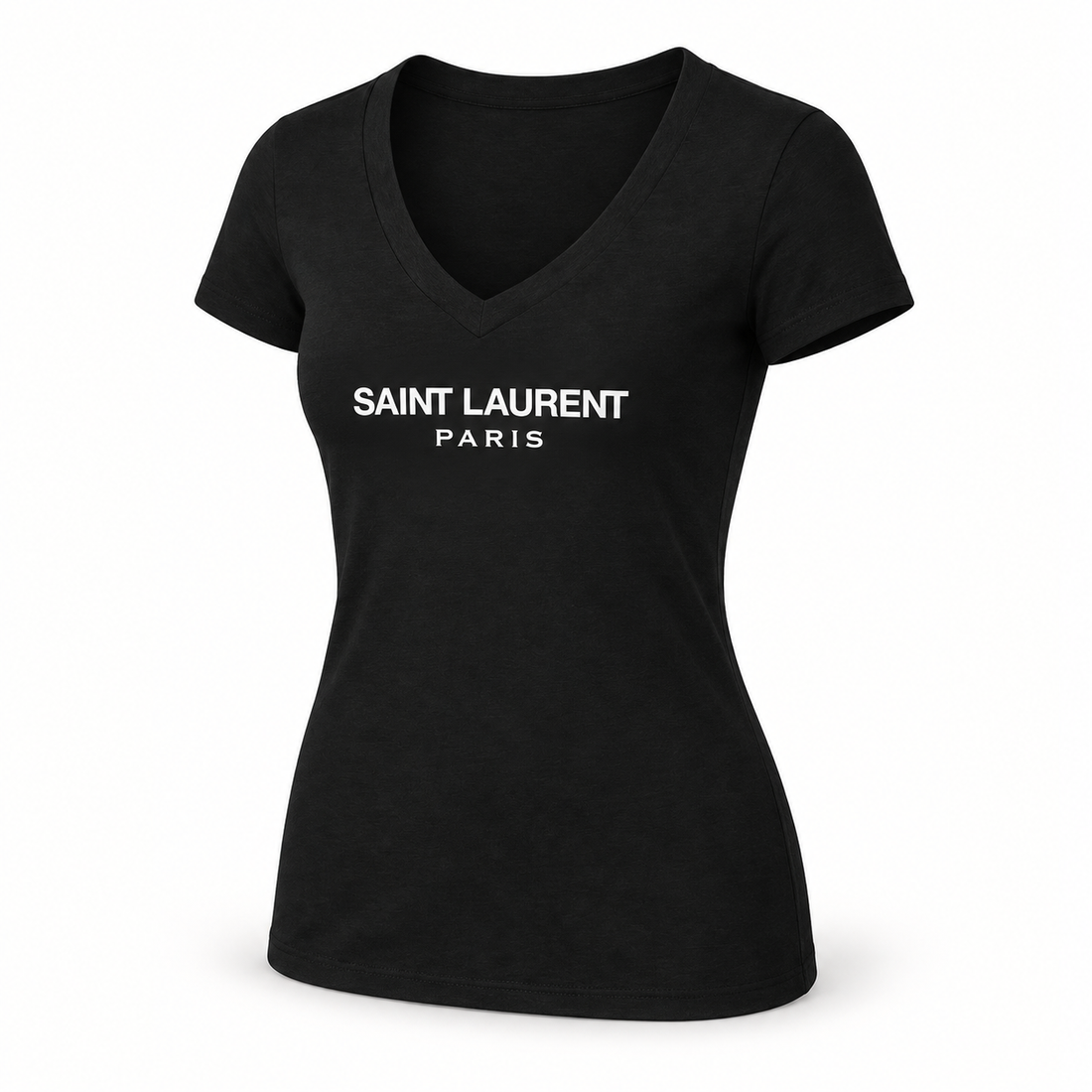 Women's Saint Laurent V-neck T-shirt black angle